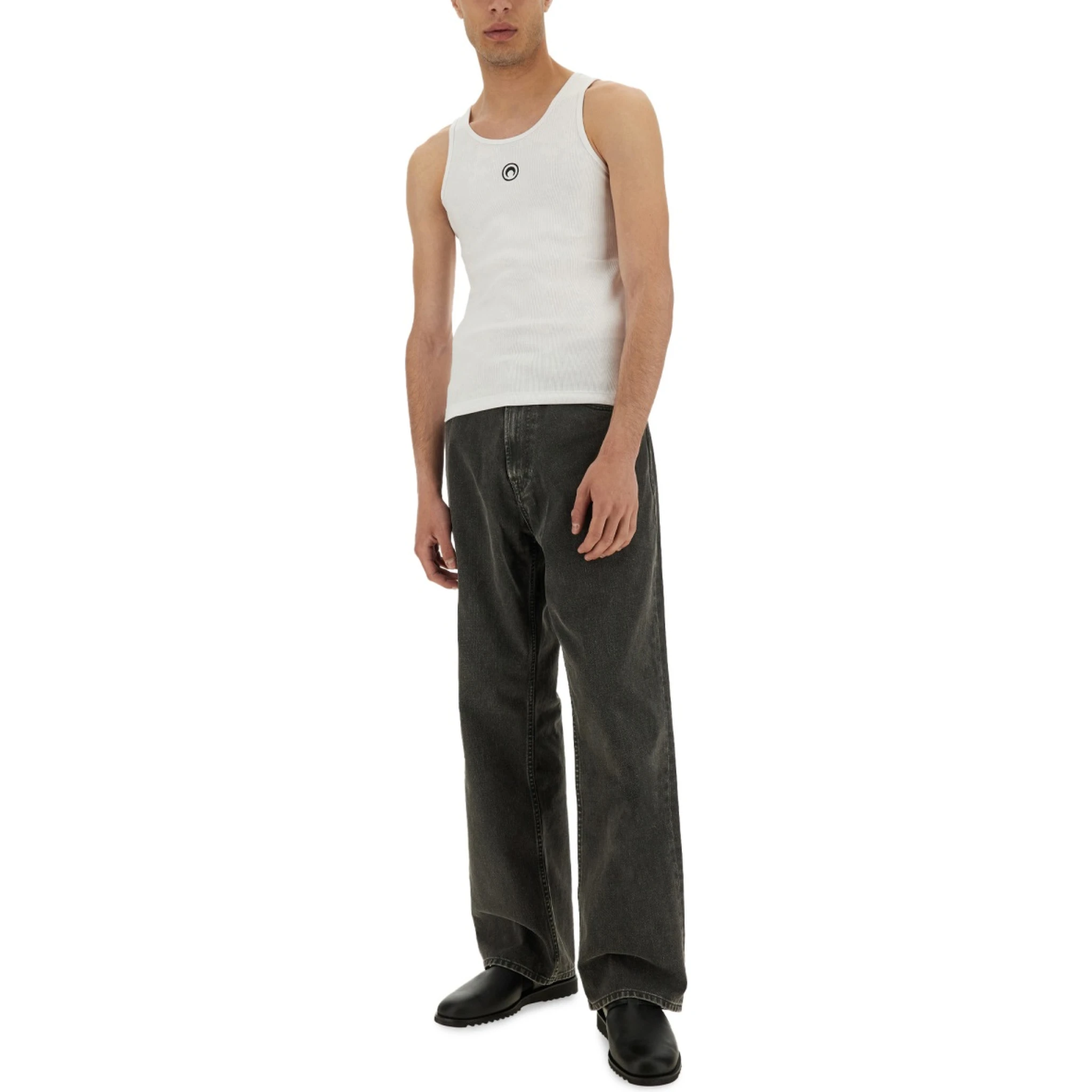 RIBBED TANK TOP WITH MOON LOGO