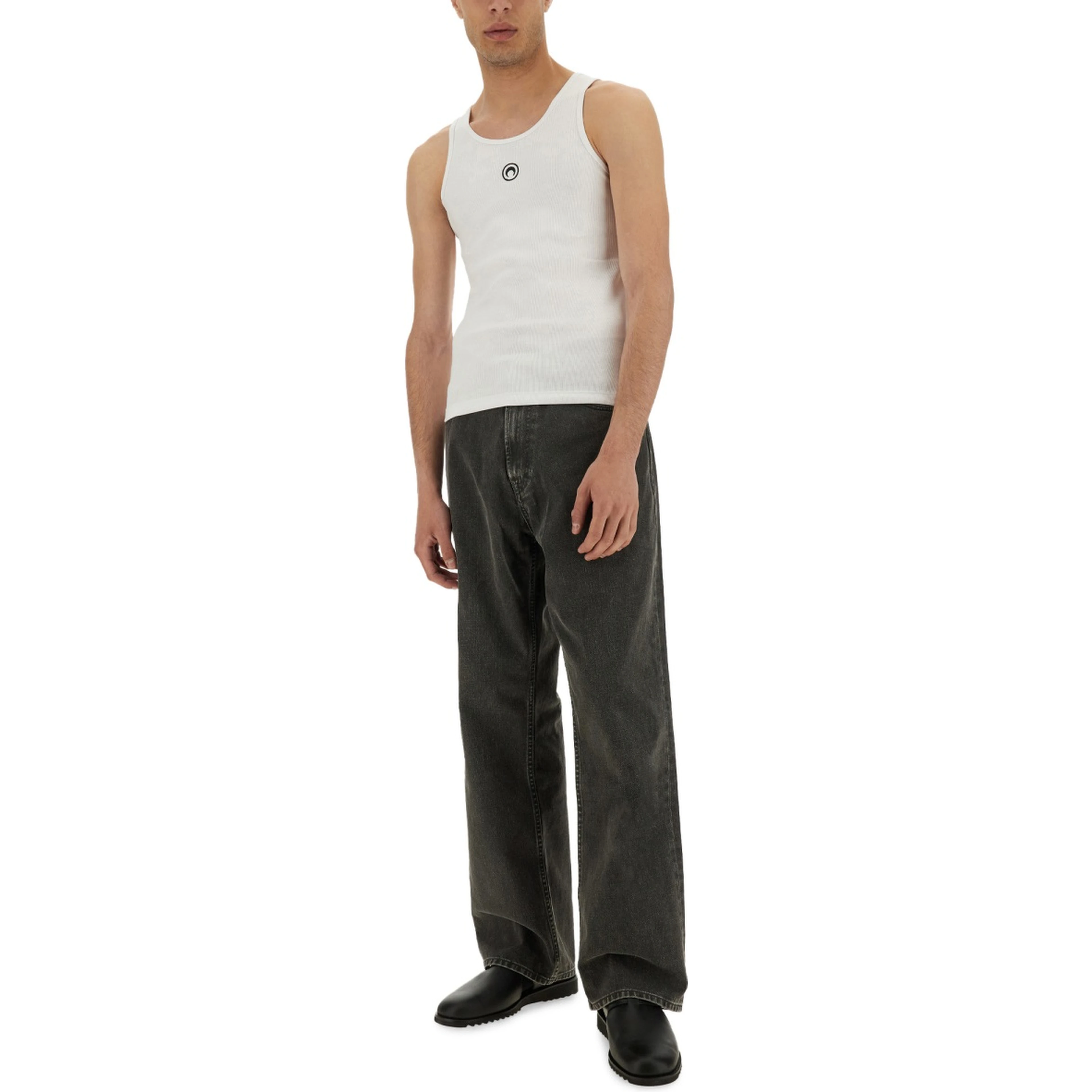 RIBBED TANK TOP WITH MOON LOGO