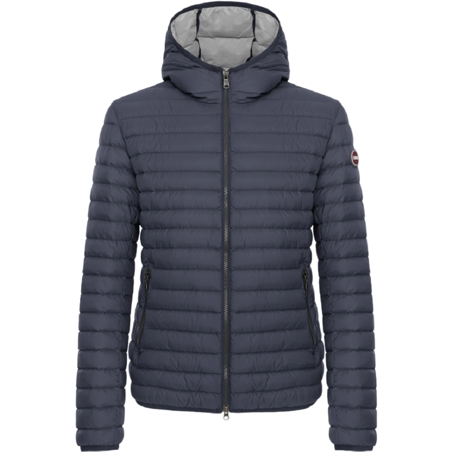 Hooded Horizontal-Quilted Down Jacket