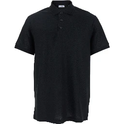 Black Polo Shirt with Classic Collar and EKD Tonal Embroidery in Cotton Man