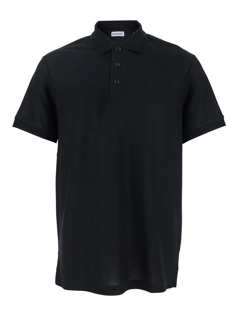 Black Polo Shirt with Classic Collar and EKD Tonal Embroidery in Cotton Man