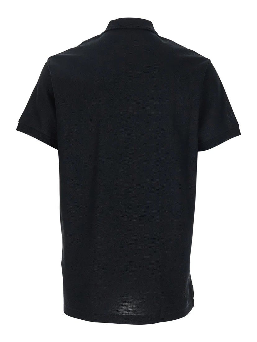 Black Polo Shirt with Classic Collar and EKD Tonal Embroidery in Cotton Man
