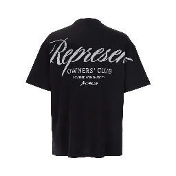 Black Crewneck T-Shirt with with Front and Back Owners Club Print in Cotton Man