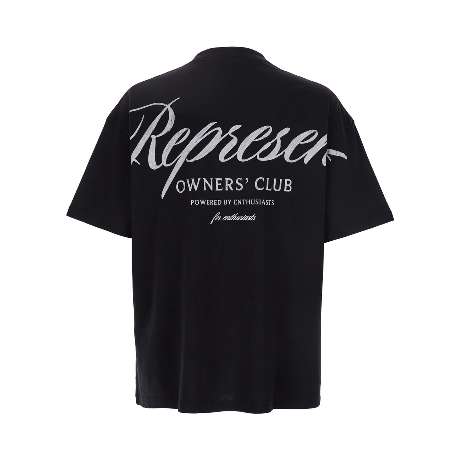 Black Crewneck T-Shirt with with Front and Back Owners Club Print in Cotton Man