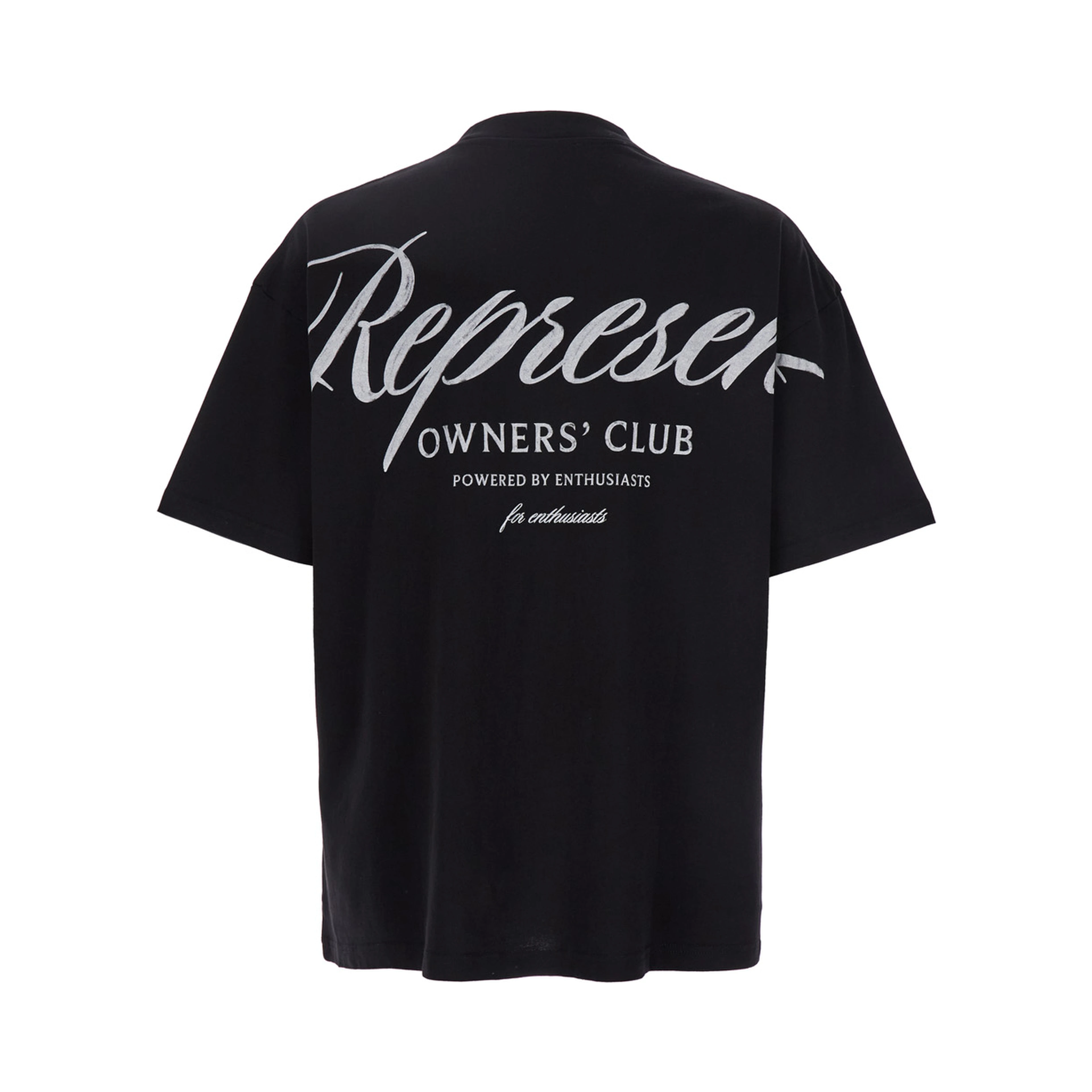 Black Crewneck T-Shirt with with Front and Back Owners Club Print in Cotton Man