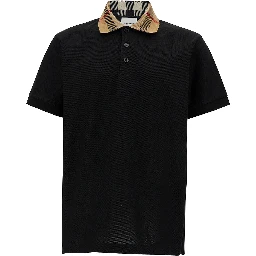 Cody Black Polo Shirt with Classic Collar with Check Motif in Cotton Man