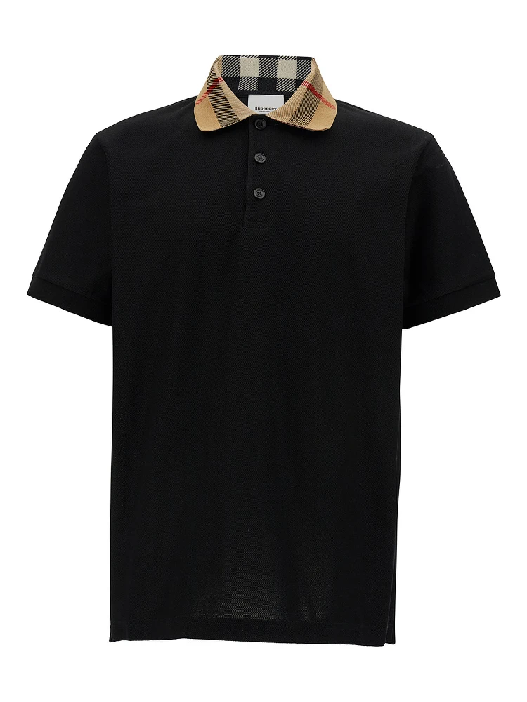 Cody Black Polo Shirt with Classic Collar with Check Motif in Cotton Man