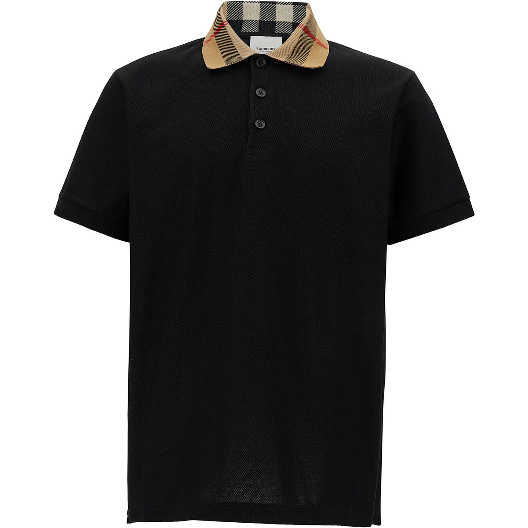 Cody Black Polo Shirt with Classic Collar with Check Motif in Cotton Man