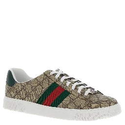 Gucci Ace Beige and Ebony Low Top Sneakers with Web Detail in GG Supreme Canvas Man