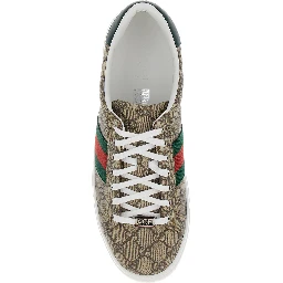 Gucci Ace Beige and Ebony Low Top Sneakers with Web Detail in GG Supreme Canvas Man