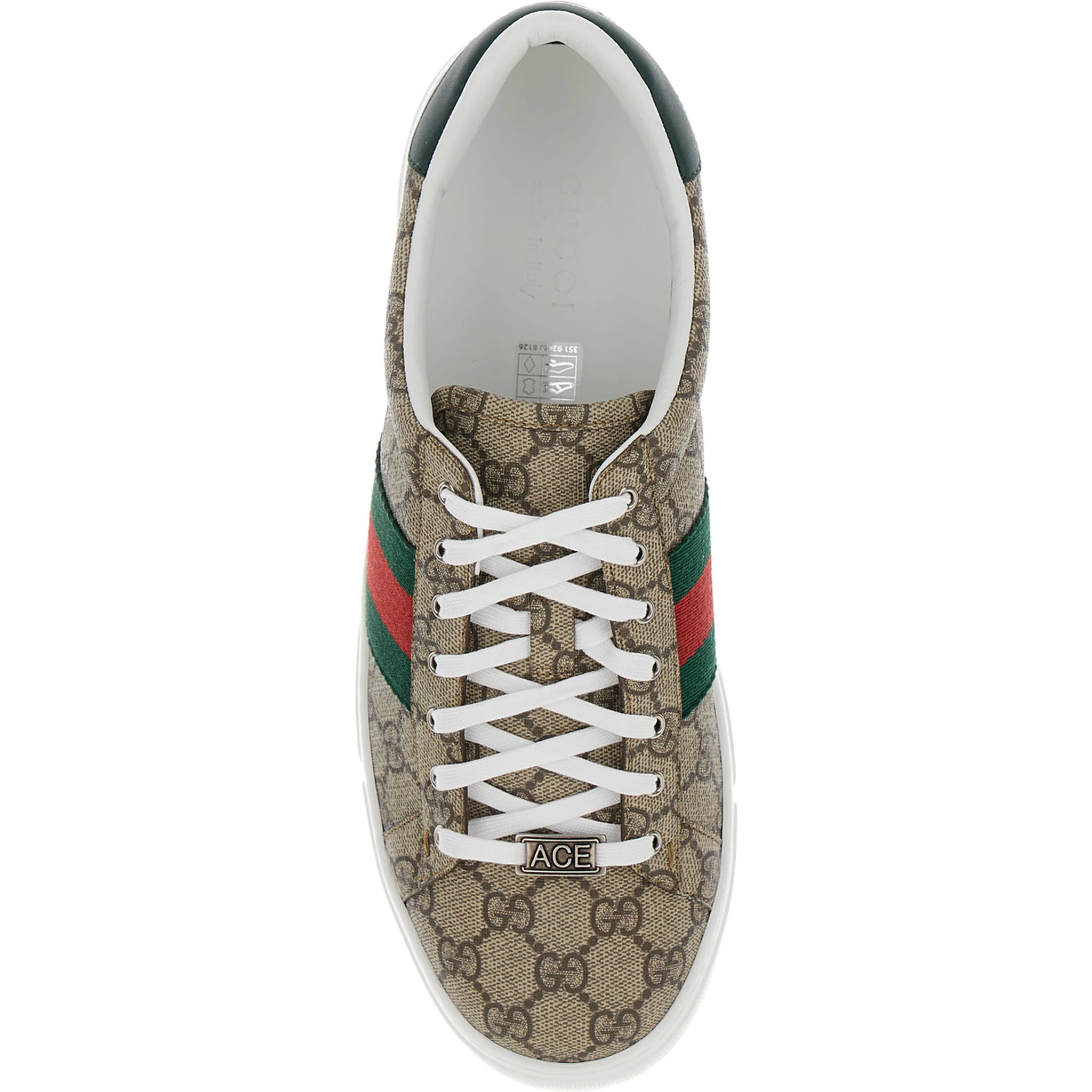 Gucci Ace Beige and Ebony Low Top Sneakers with Web Detail in GG Supreme Canvas Man
