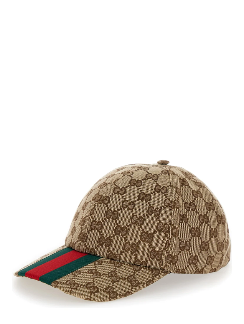 Beige and Ebony Baseball Cap with Web Detail in GG Supreme Canvas Man