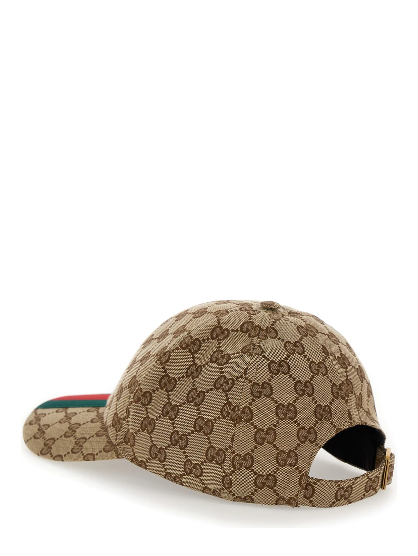 Beige and Ebony Baseball Cap with Web Detail in GG Supreme Canvas Man