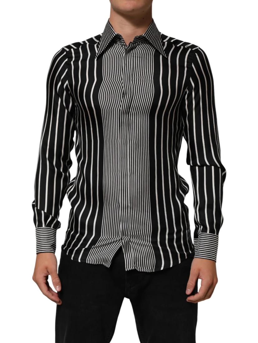Black White Stripes Men MARTINI Dress Shirt