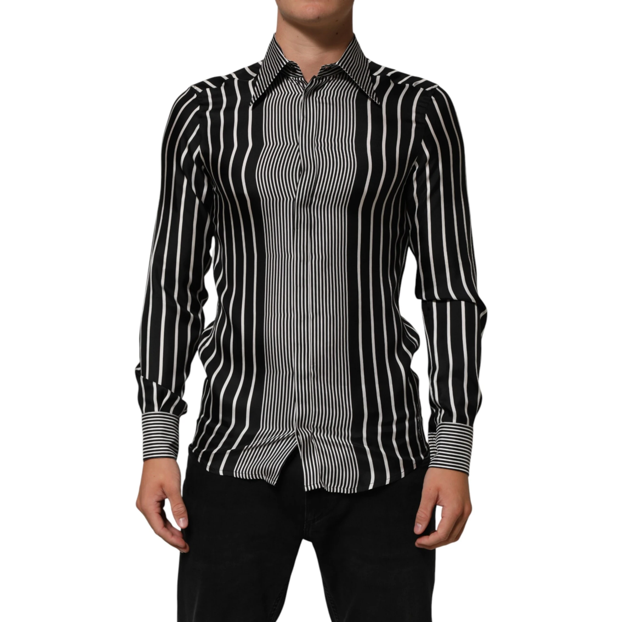Black White Stripes Men MARTINI Dress Shirt