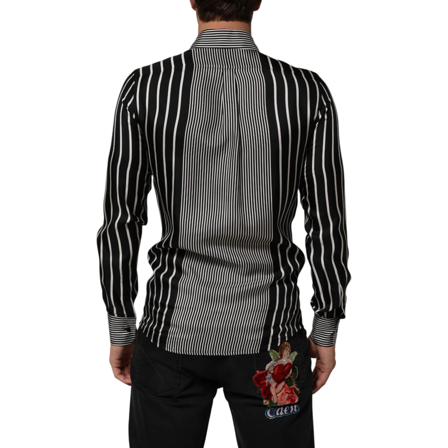 Black White Stripes Men MARTINI Dress Shirt