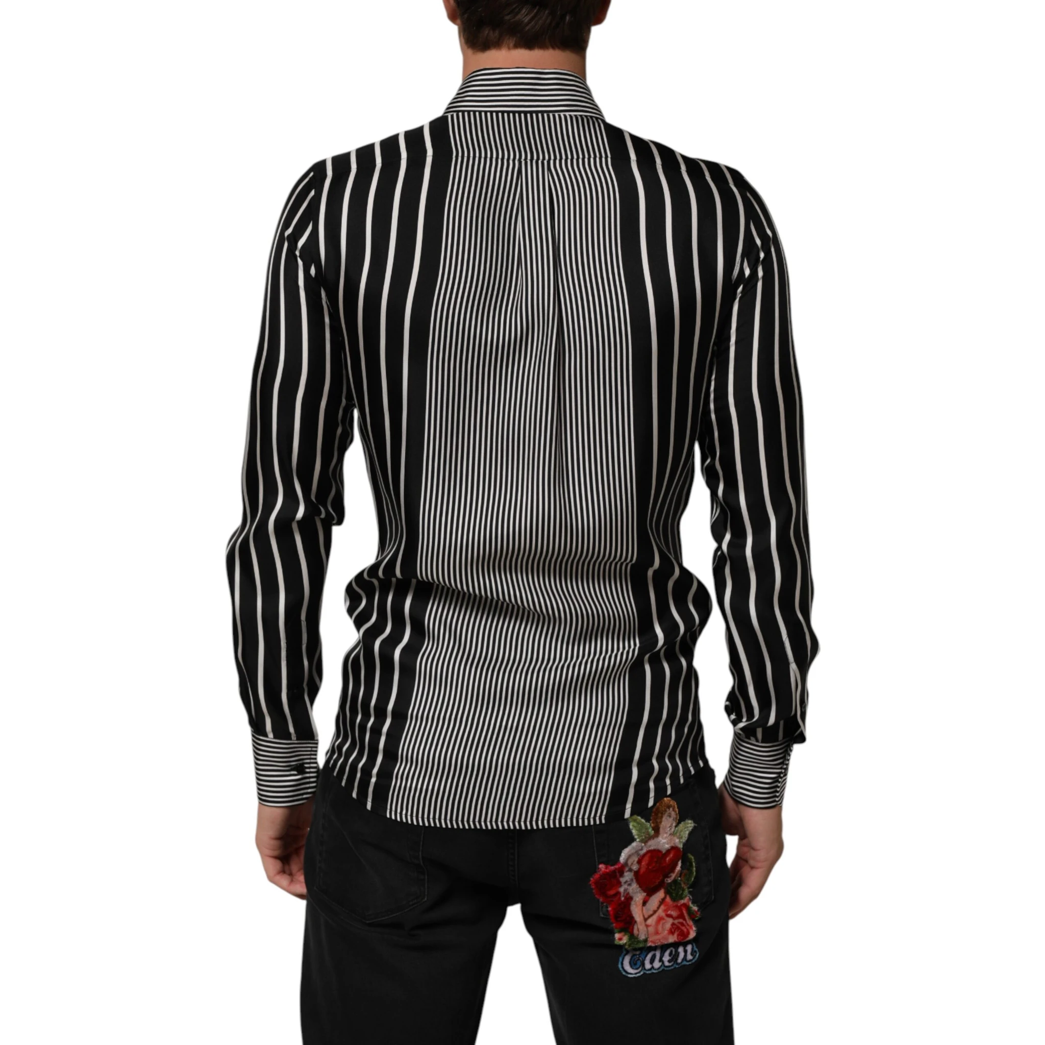 Black White Stripes Men MARTINI Dress Shirt