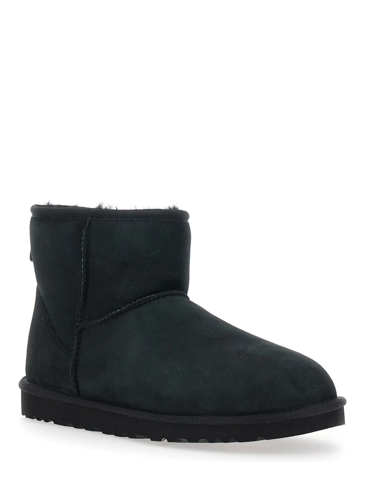 Classic Mini Black Ankle Boots with Logo Patch on the Rear and Shearling Lining in Suede Man