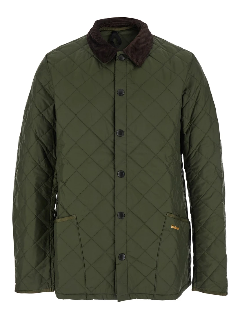 Heritage Liddesdale Green Jacket with Classic Corduroy Collar and Logo Lettering on the Front in Tech Fabric Man