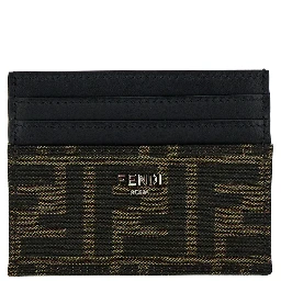 Brown Card-Holder with Metal Lettering in Leather and FF Canvas Man