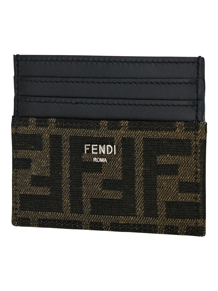 Brown Card-Holder with Metal Lettering in Leather and FF Canvas Man alternative