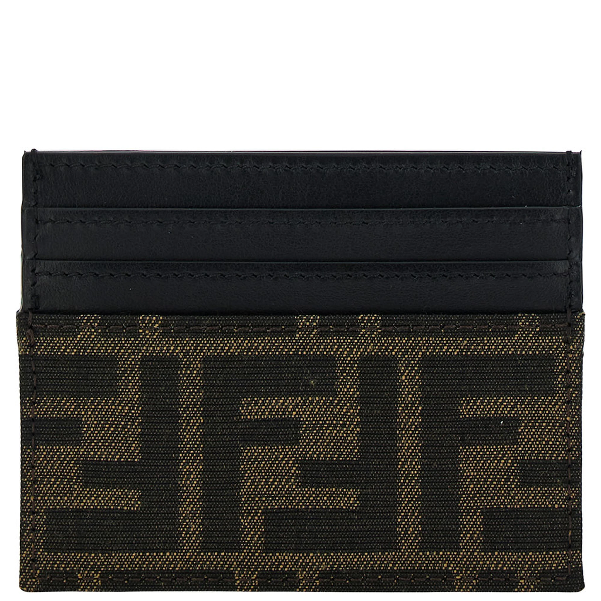 Brown Card-Holder with Metal Lettering in Leather and FF Canvas Man