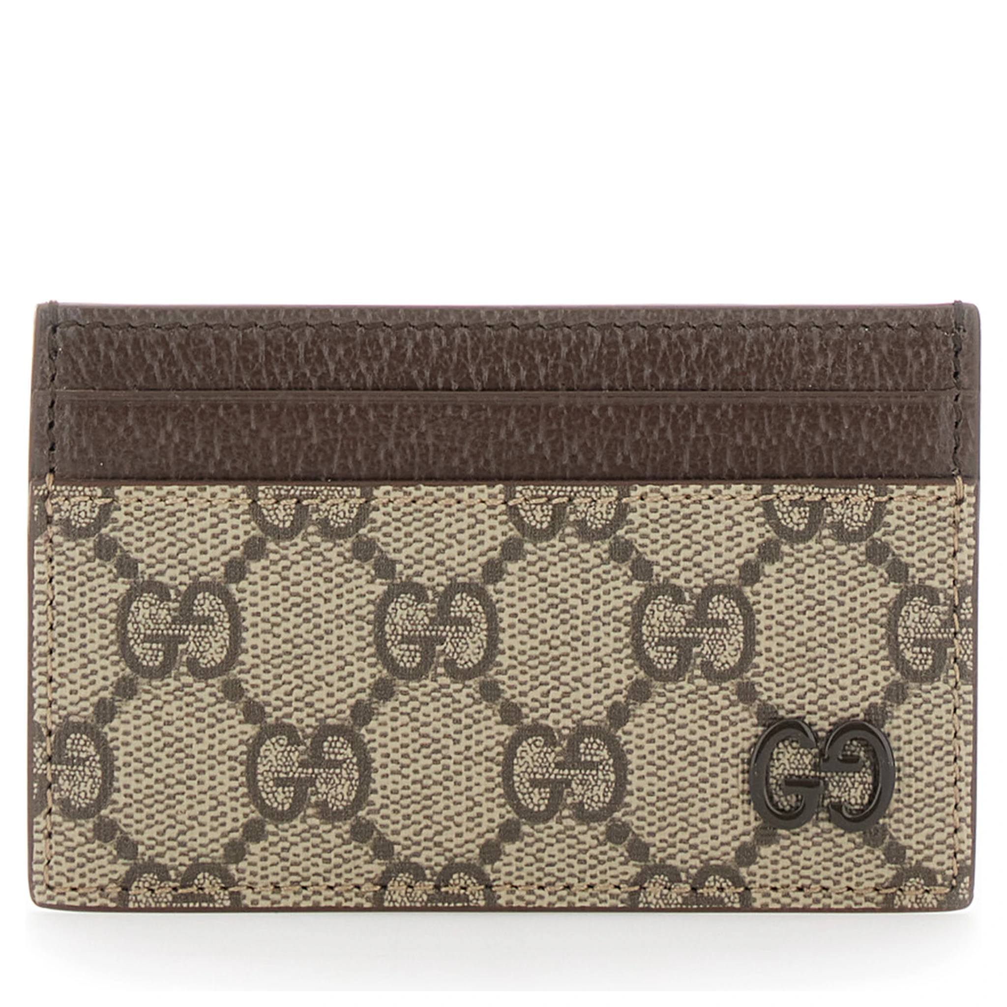 Beige Card Holder with Leather Finishes and All-Over GG Motif in Fabric Man