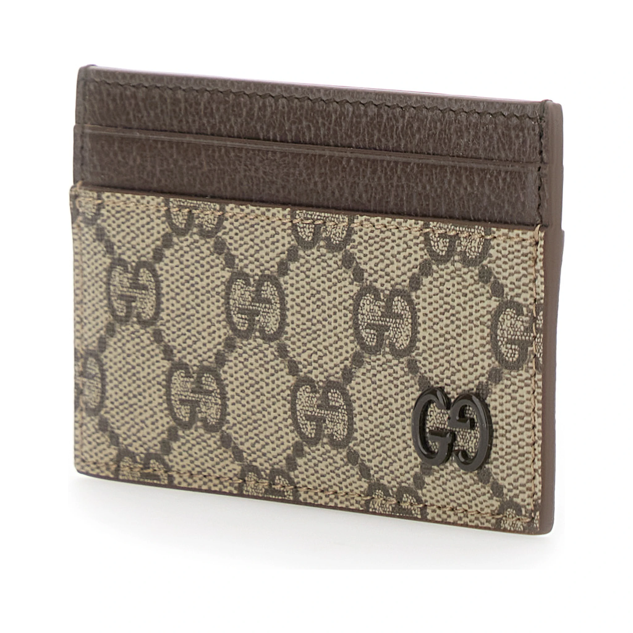 Beige Card Holder with Leather Finishes and All-Over GG Motif in Fabric Man
