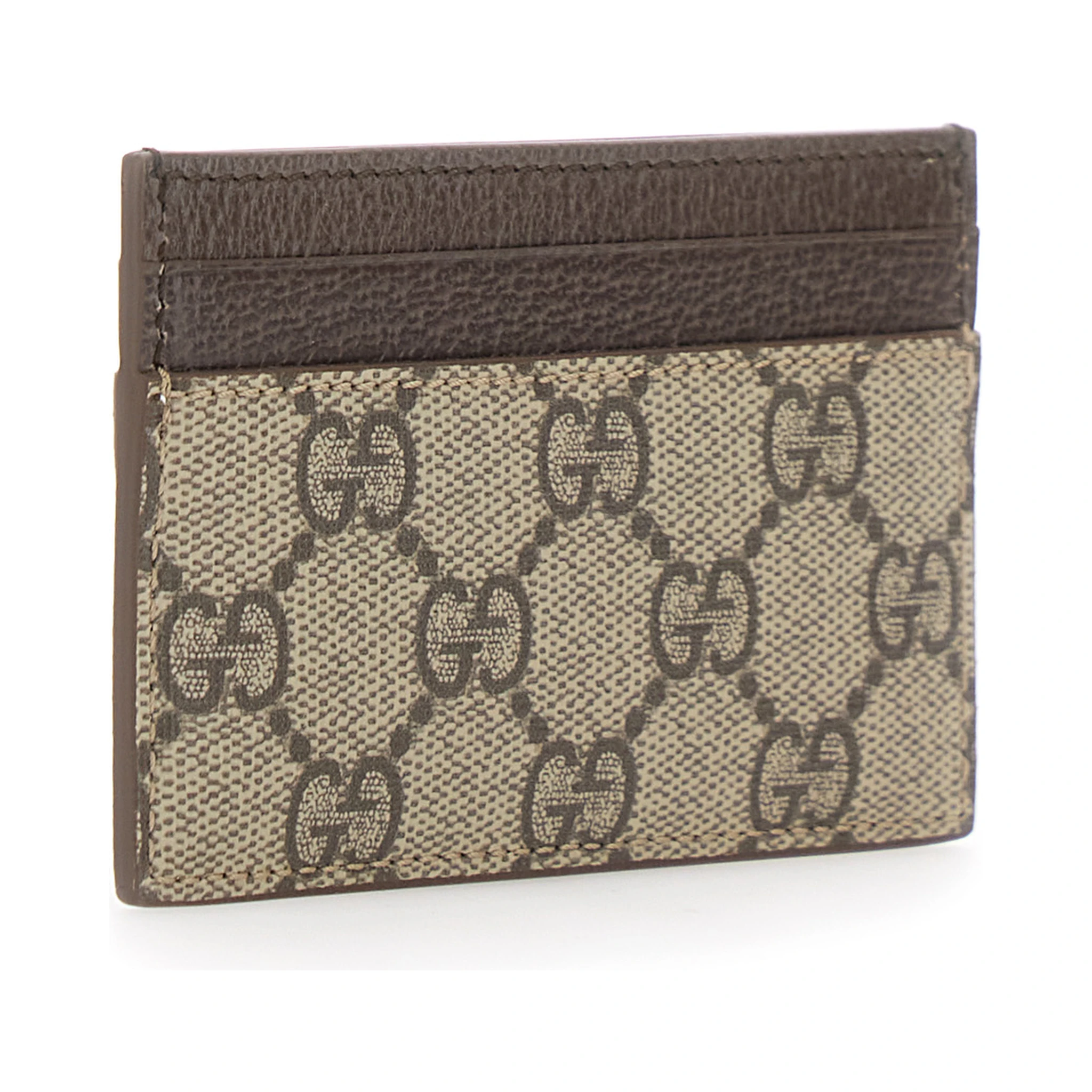 Beige Card Holder with Leather Finishes and All-Over GG Motif in Fabric Man