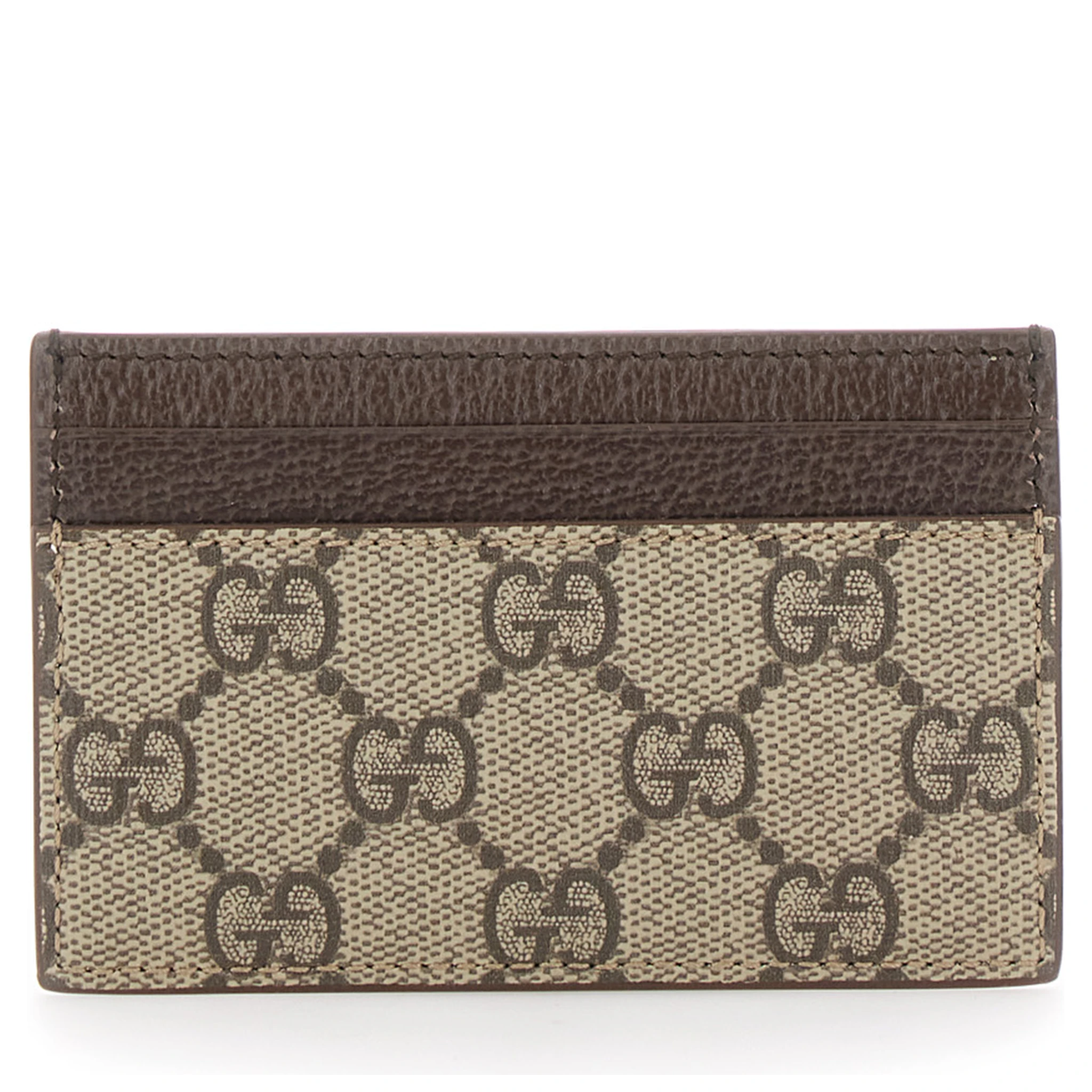Beige Card Holder with Leather Finishes and All-Over GG Motif in Fabric Man