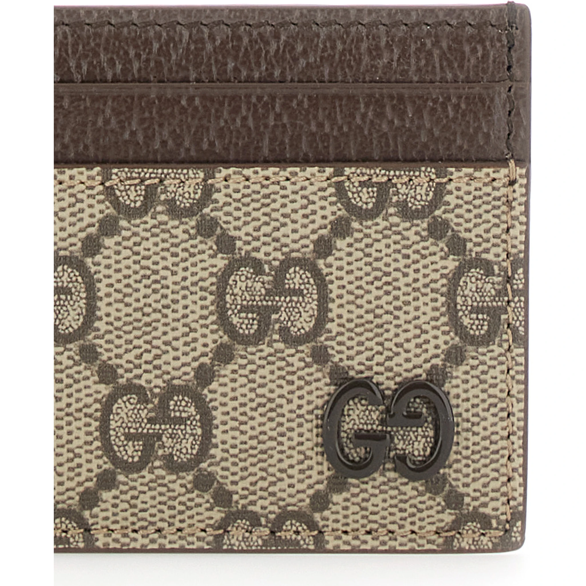 Beige Card Holder with Leather Finishes and All-Over GG Motif in Fabric Man