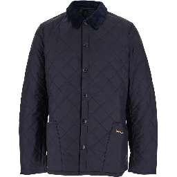 Heritage Liddesdale Blue Jacket with Classic Corduroy Collar and Logo Lettering on the Front in Tech Fabric Man