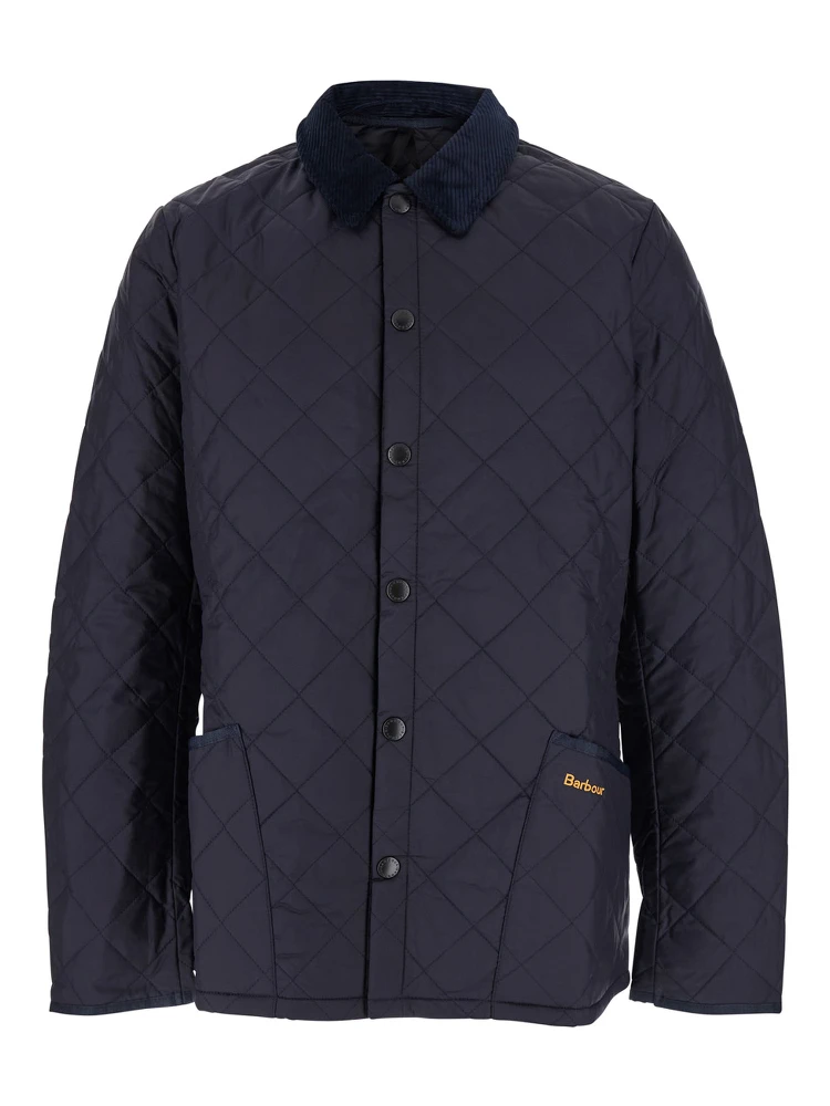 Heritage Liddesdale Blue Jacket with Classic Corduroy Collar and Logo Lettering on the Front in Tech Fabric Man