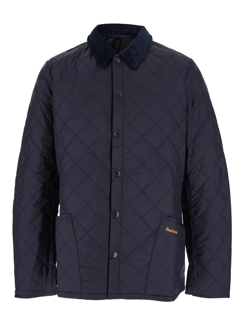 Heritage Liddesdale Blue Jacket with Classic Corduroy Collar and Logo Lettering on the Front in Tech Fabric Man