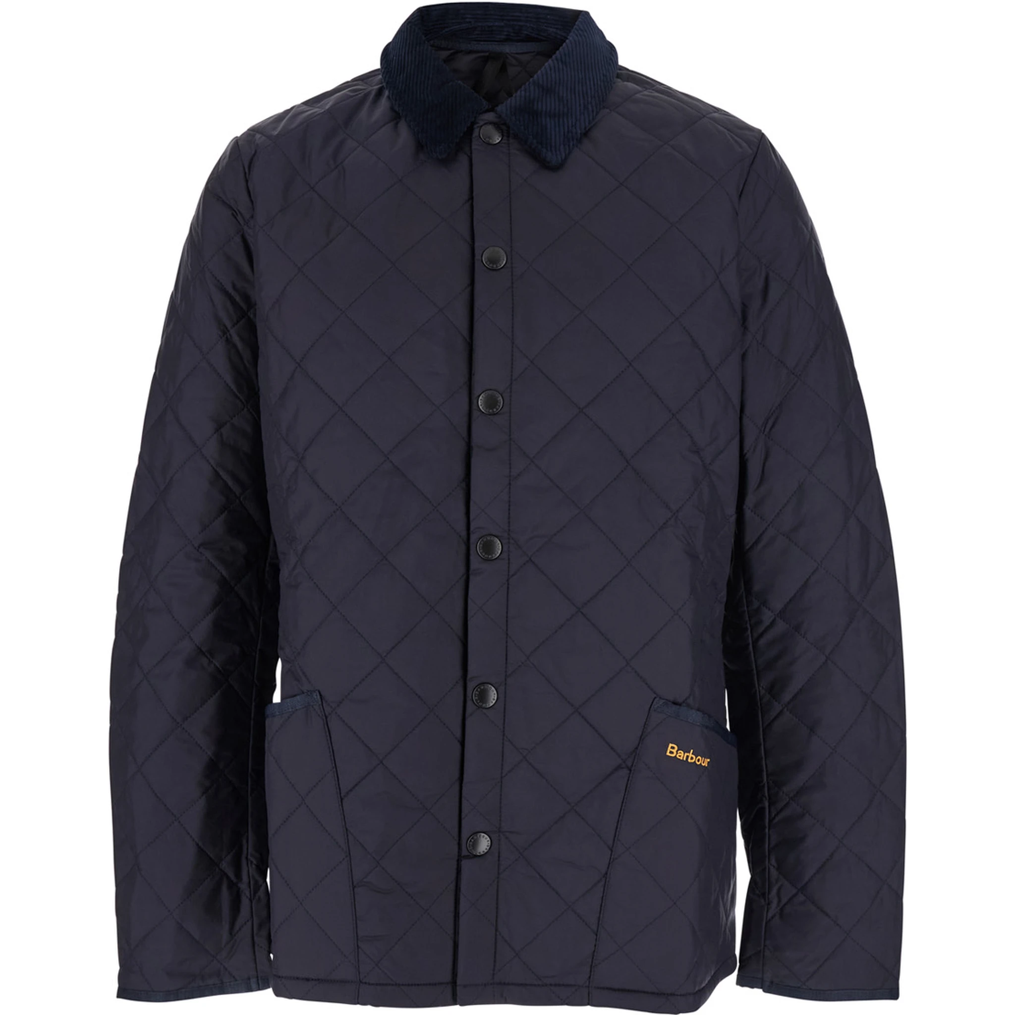 Heritage Liddesdale Blue Jacket with Classic Corduroy Collar and Logo Lettering on the Front in Tech Fabric Man