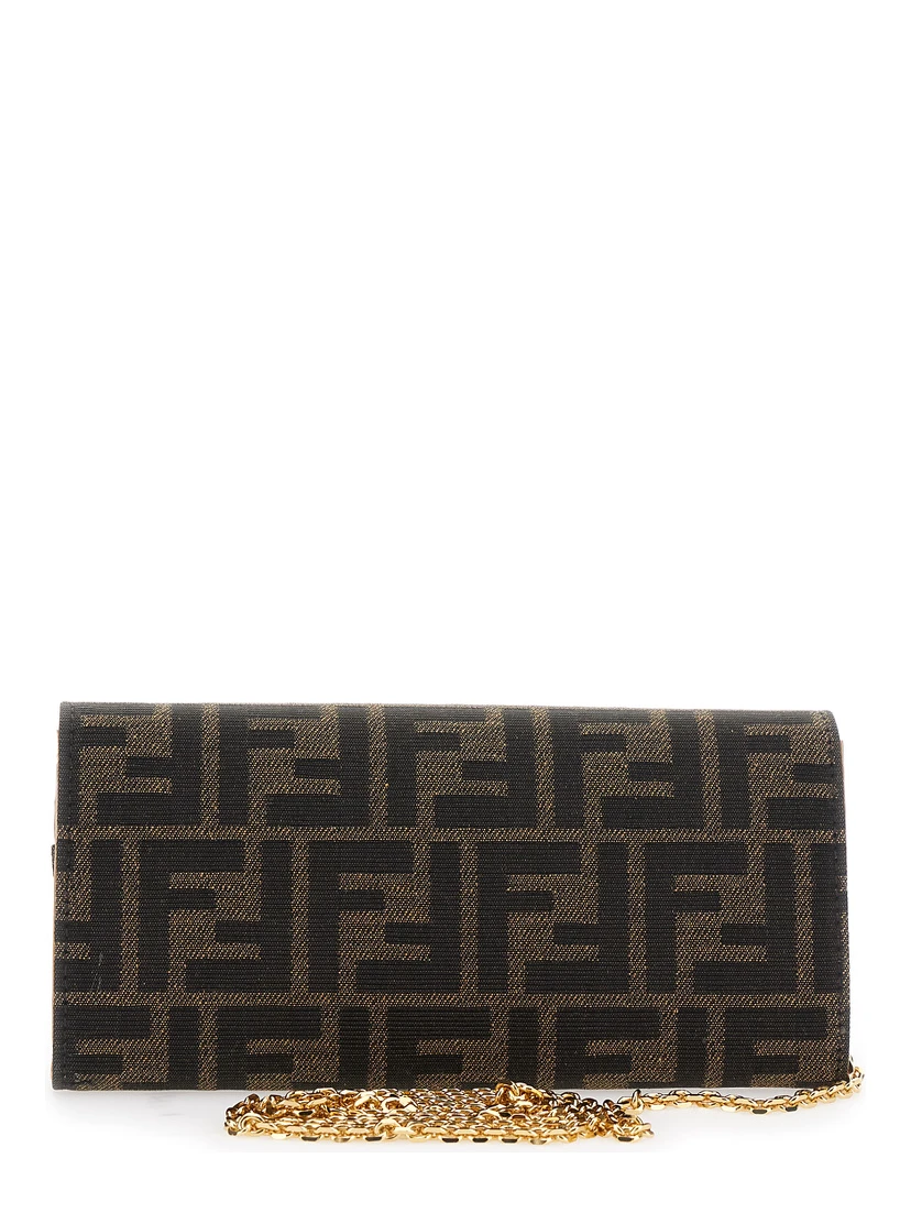 “Continental” Brown Mini Bag with All-Over FF Pattern in Fabric Woman
