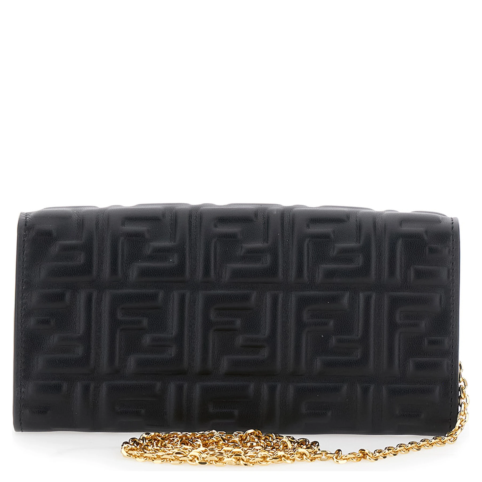 “Continental” Black Mini Bag with All-Over FF Pattern in Embossed Leather Woman
