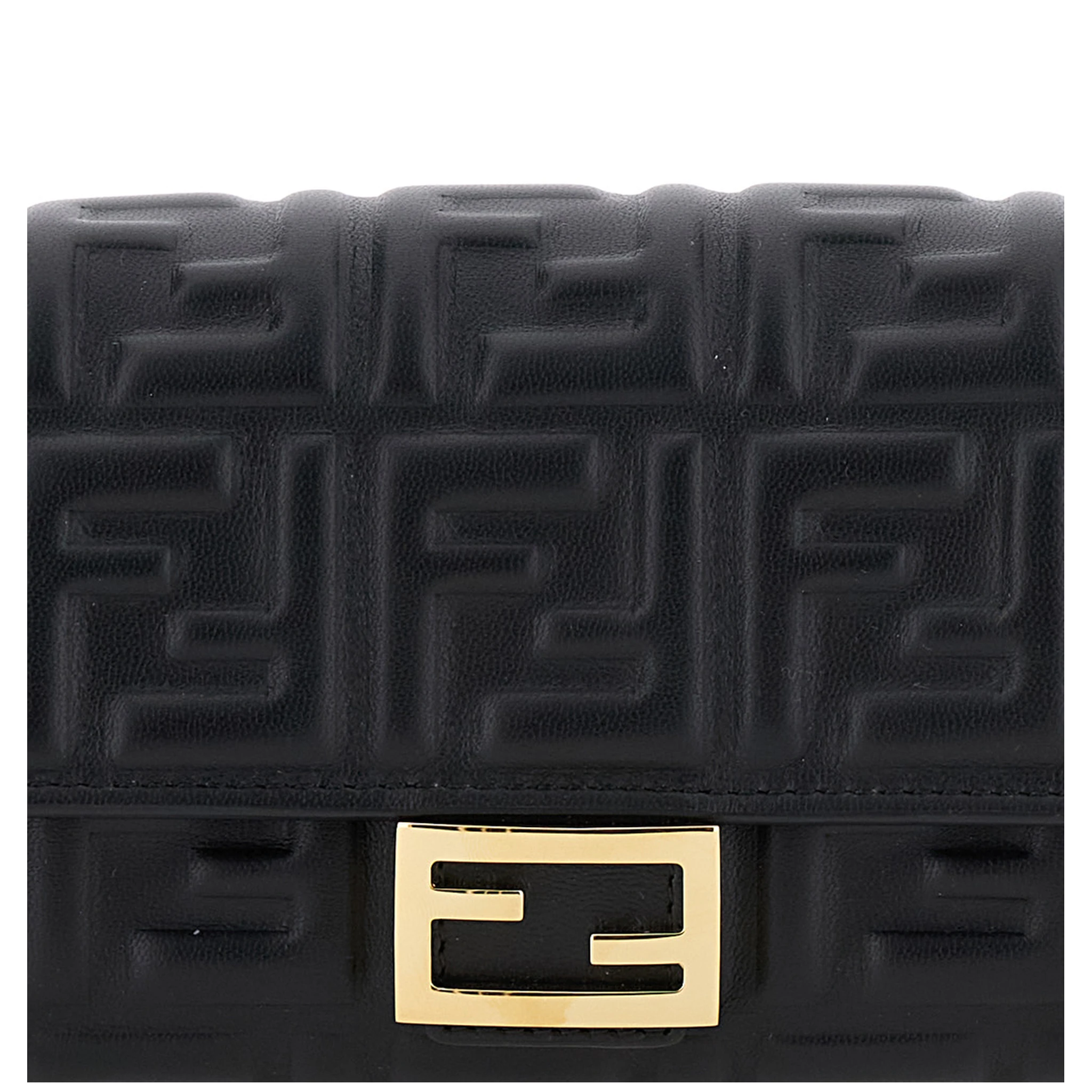 “Continental” Black Mini Bag with All-Over FF Pattern in Embossed Leather Woman