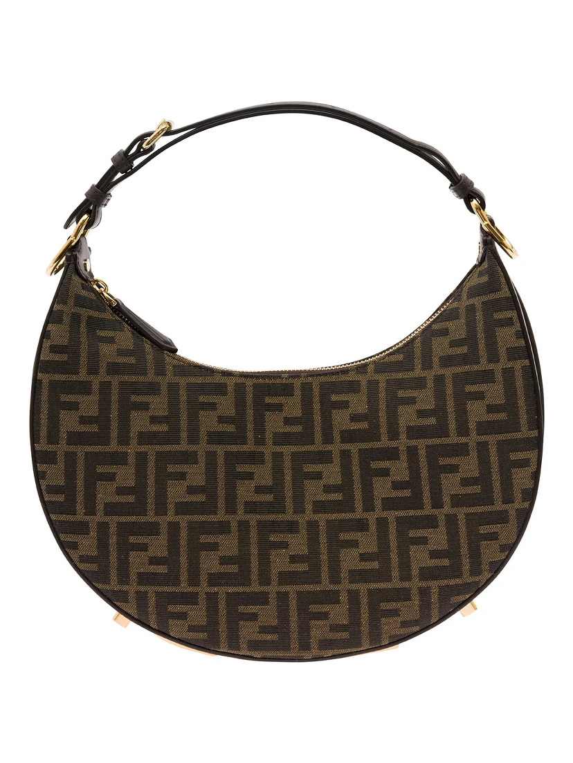 Fendigraphy Small Brown Handbag with FF Motif in Jacquard Fabric Woman