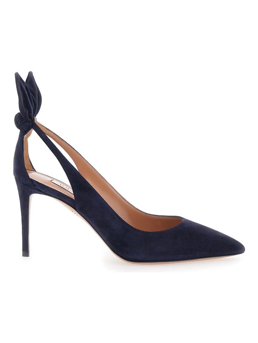 Blue Slingback Pumps with Bow Detail in Suede Woman