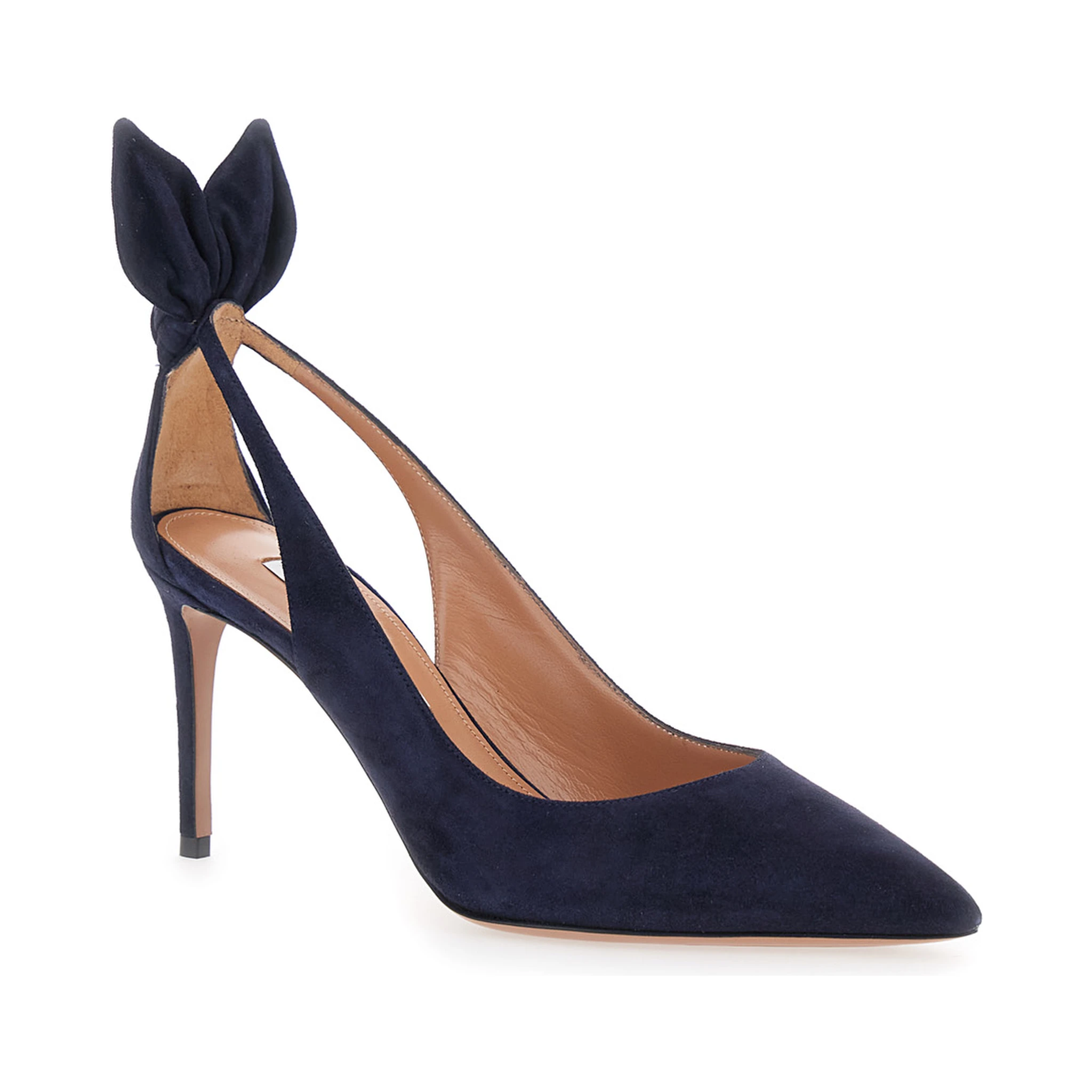 Blue Slingback Pumps with Bow Detail in Suede Woman