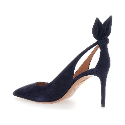 Blue Slingback Pumps with Bow Detail in Suede Woman