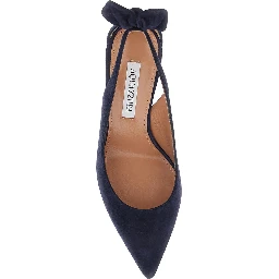 Blue Slingback Pumps with Bow Detail in Suede Woman