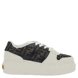 Fendi Match Brown Sneaker with FF Application and Platform in Leather and Canvas Woman