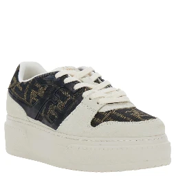 Fendi Match Brown Sneaker with FF Application and Platform in Leather and Canvas Woman