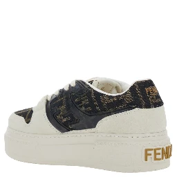 Fendi Match Brown Sneaker with FF Application and Platform in Leather and Canvas Woman