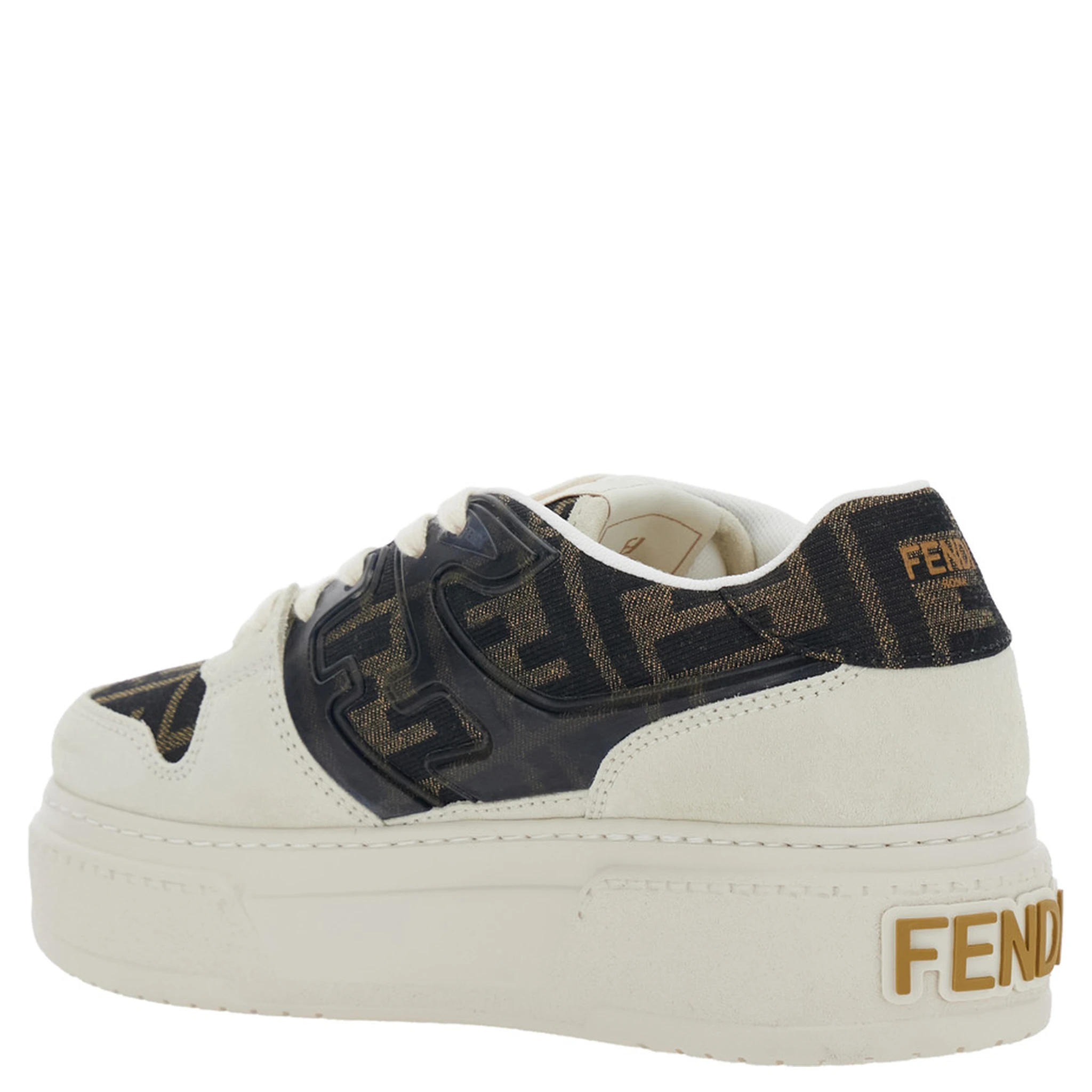 Fendi Match Brown Sneaker with FF Application and Platform in Leather and Canvas Woman