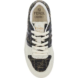 Fendi Match Brown Sneaker with FF Application and Platform in Leather and Canvas Woman