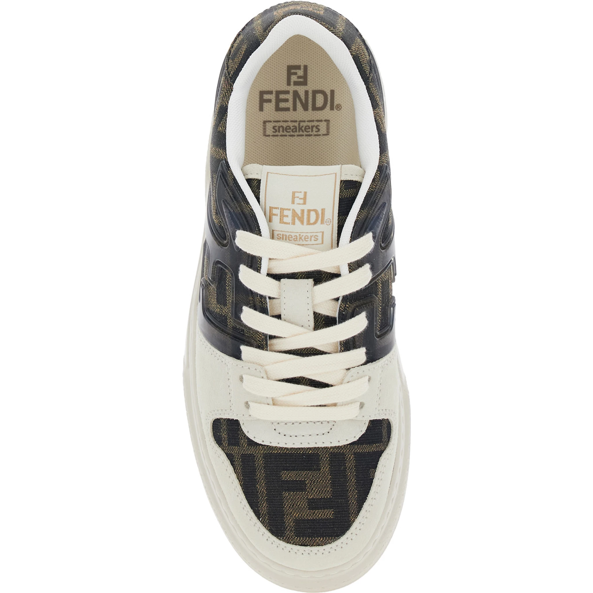 Fendi Match Brown Sneaker with FF Application and Platform in Leather and Canvas Woman