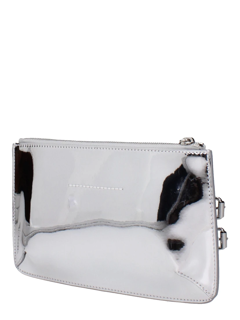Gray Leather Clutch Bag